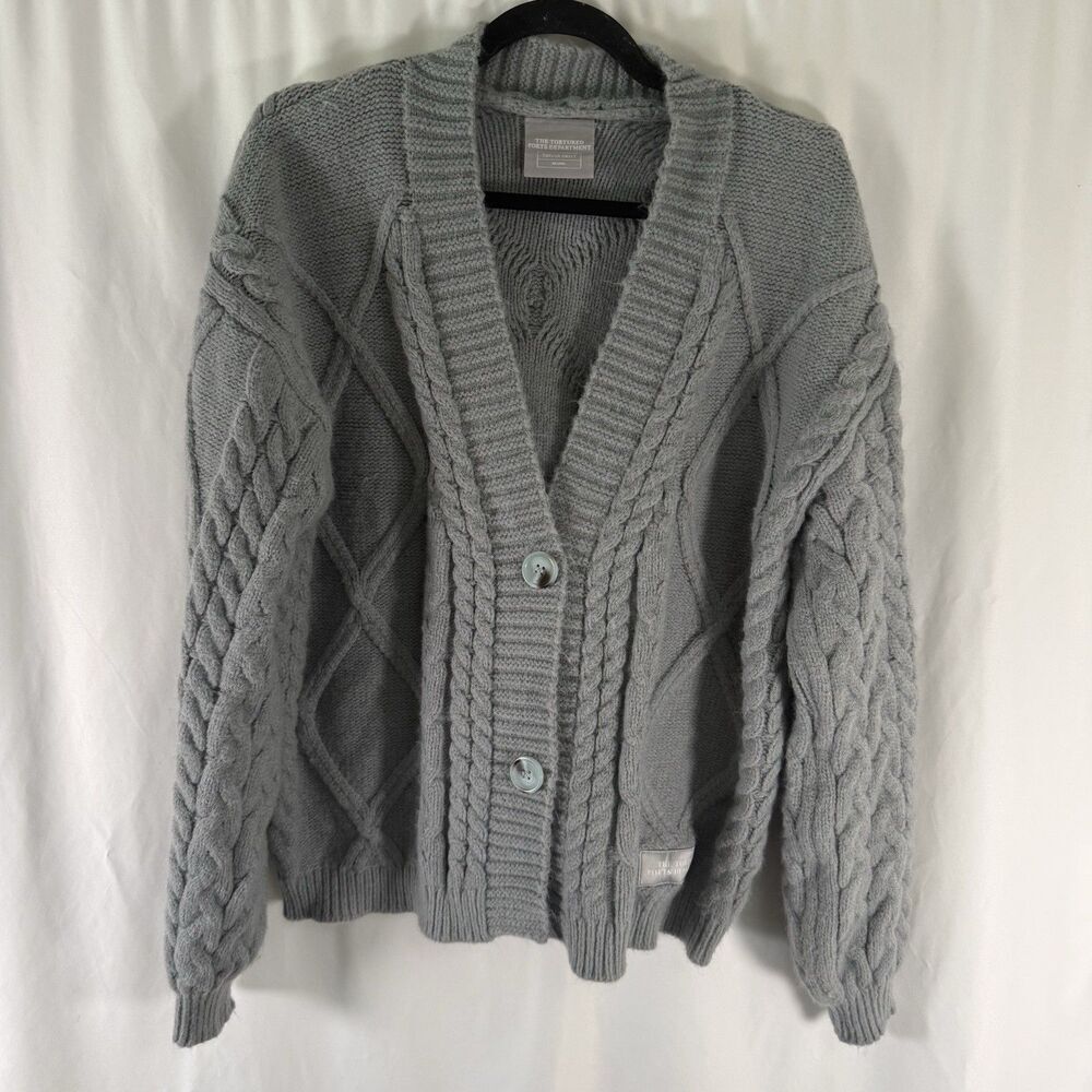 Tortured Poets Department Cardigan Women's XL/2XL Grey Cable Knit V-Neck Button